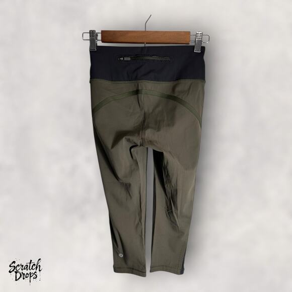 Lululemon Smooth Stride Crop Leggings Dark Olive Size 2 Yoga Running Pants - Picture 7 of 7